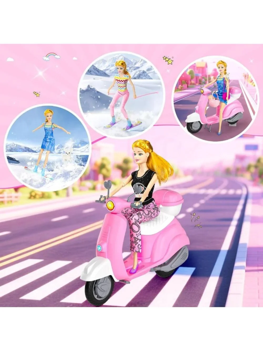 67Pcs Doll Clothes & Accessories Set - Outfits, Shoes, Motorcycle, Skiing & Pet